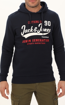 JACK & JONES-Ανδρική μπλούζα φούτερ JACK & JONES 12210824 JJELOGO SWEAT HOOD 2 COL μπλε